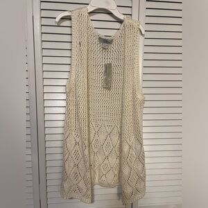 By Design Cream Crochet Long Vest